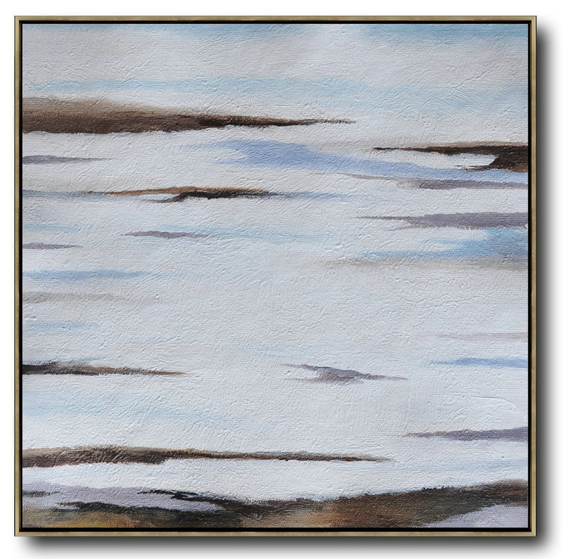 Oversized Abstract Landscape Painting,Huge Abstract Canvas Art,Brown,White,Blue